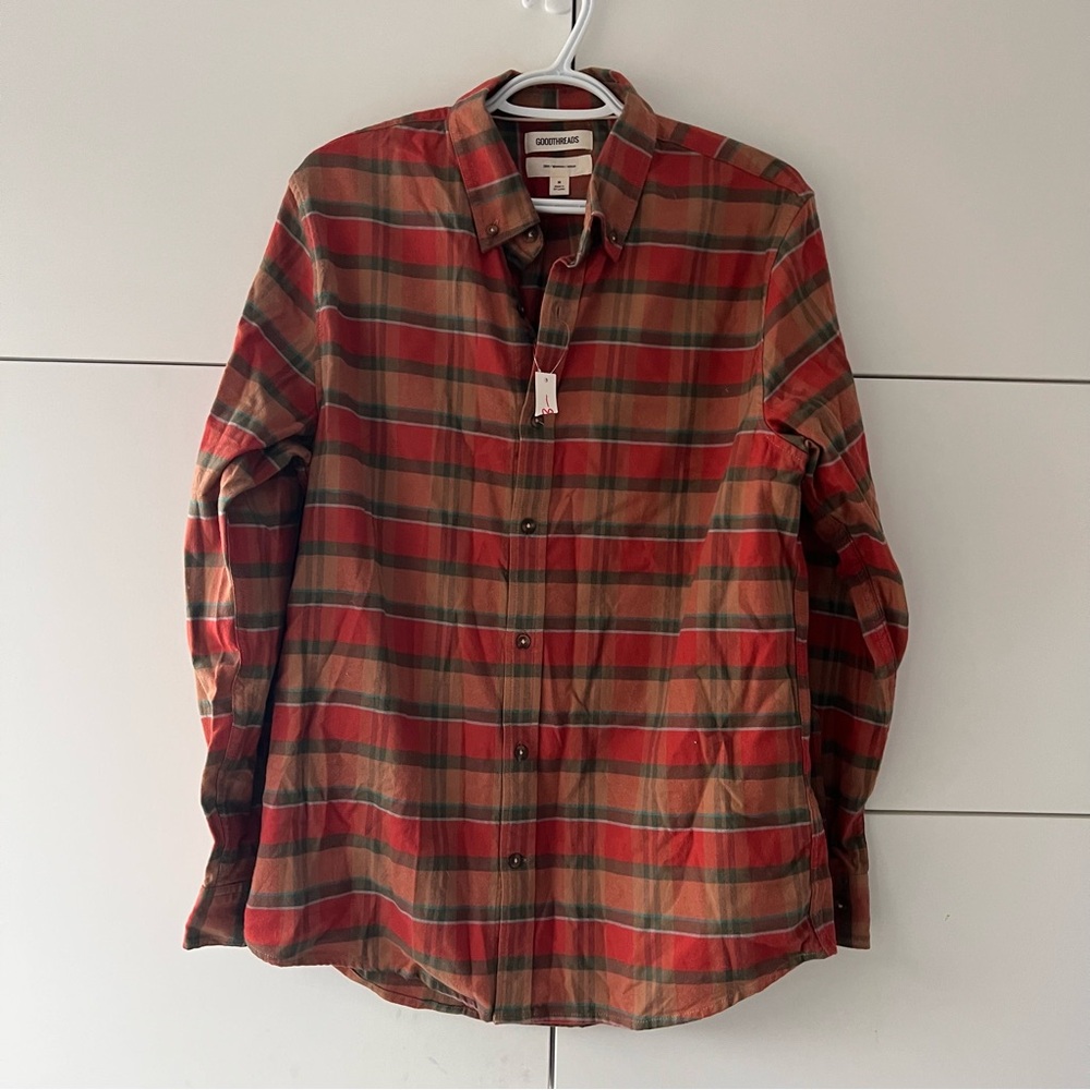 Goodthreads Men's Red and Brown Plaid Shirt Slim Fit